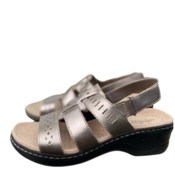 Clarks Shoes - Clarks Lexi Qwin NEW Sandals Women 9.5 Pewter Metallic Leather Wedge Strappy